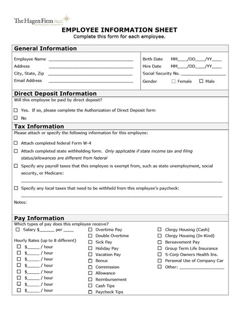 Printable Employee Information Form