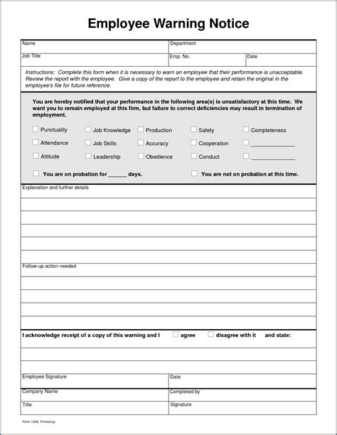 Printable Employee Write Up Form