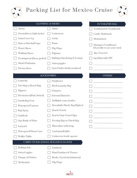 Printable Family Checklist For Cruise To Mexico 5 Days