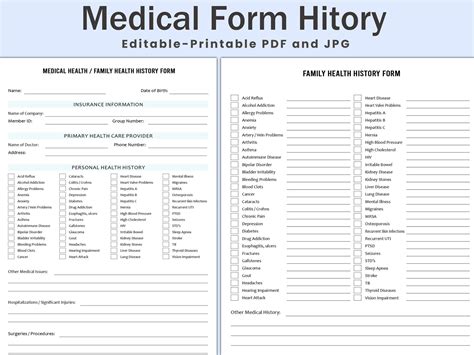 Printable Family Medical History Form Template