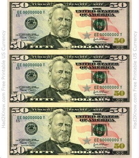 Printable Fifty Dollar Bill