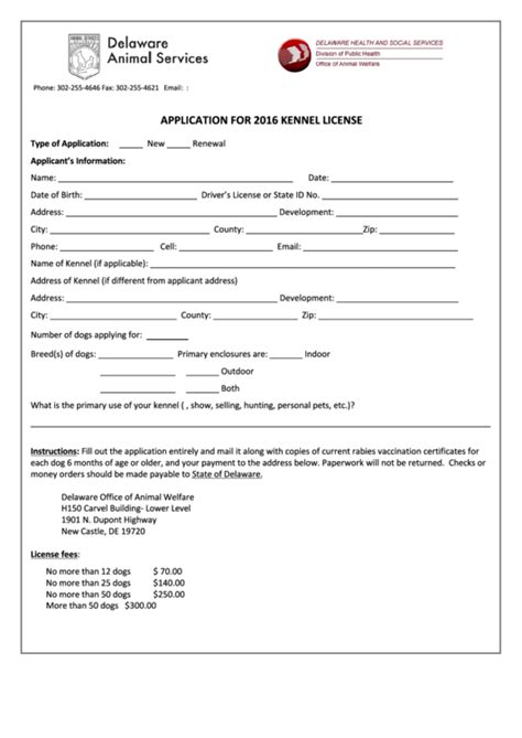 Printable Forms For Renewal Of Federal Dog Kennel License