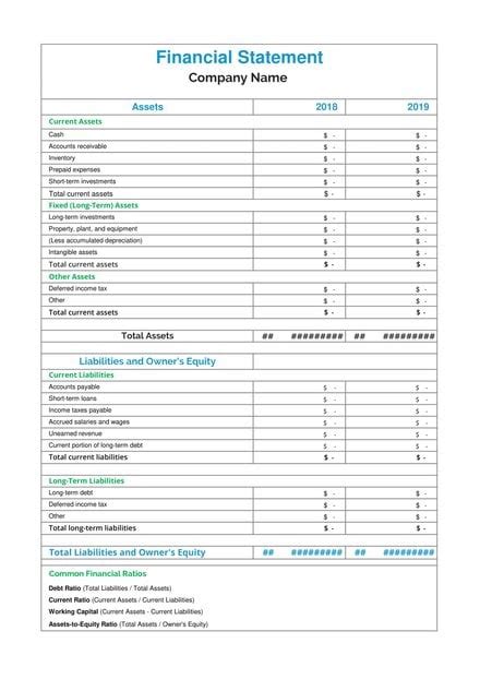Printable Free Financial Statement Template