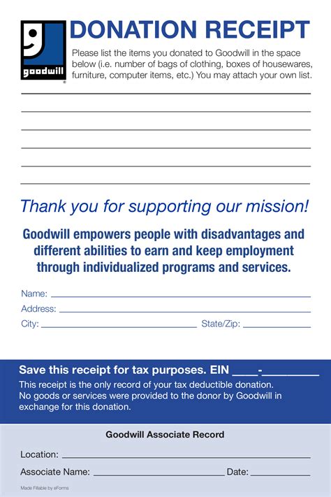 Printable Goodwill Receipt
