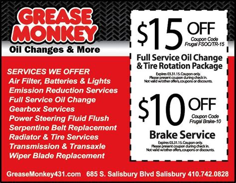 Printable Grease Monkey Coupons $25