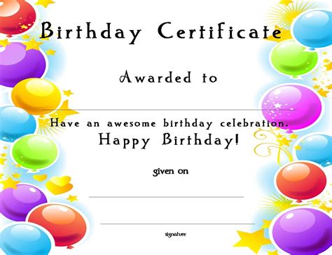 Printable Happy Birthday Certificate