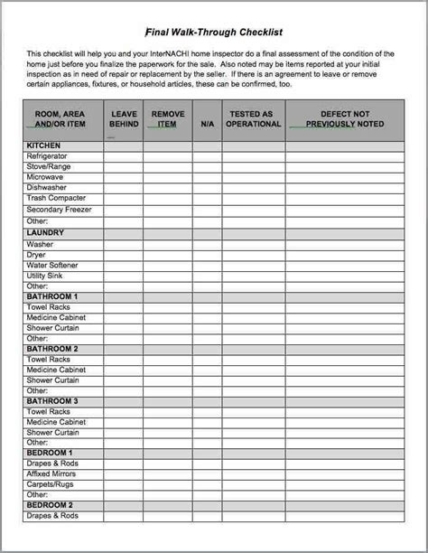 Printable Home Walk Through Checklist