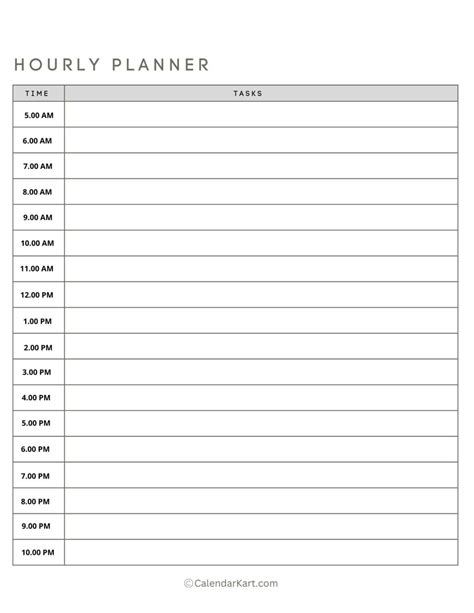 Printable Hourly Planner Template