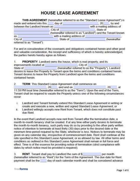 Printable House Lease Agreement