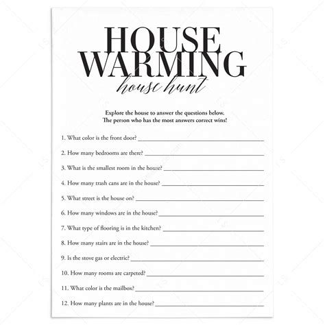 Printable Housewarming Games