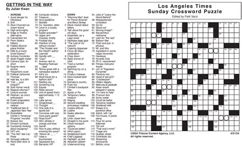 Printable La Times Crossword Today