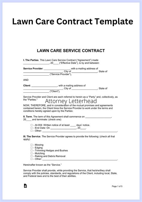Printable Lawn Care Contract Template