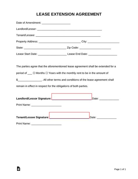 Printable Lease Extension Agreement