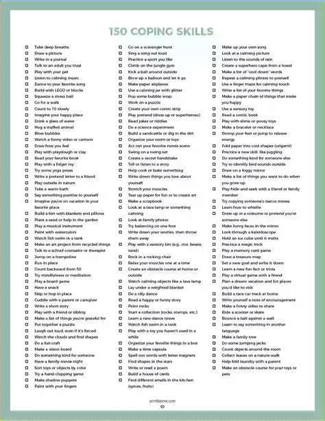 Printable List Of Coping Skills For Adults