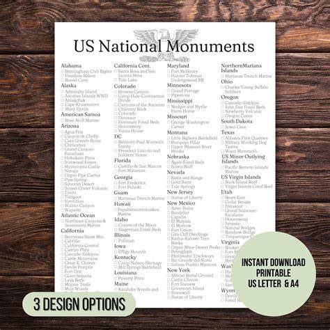 Printable List Of National Monuments
