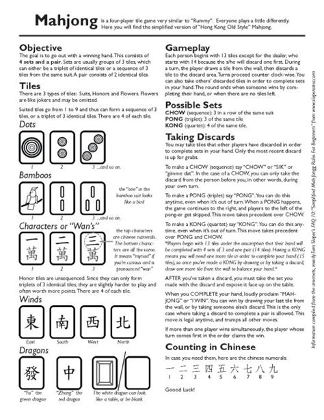 Printable Mahjong Rules