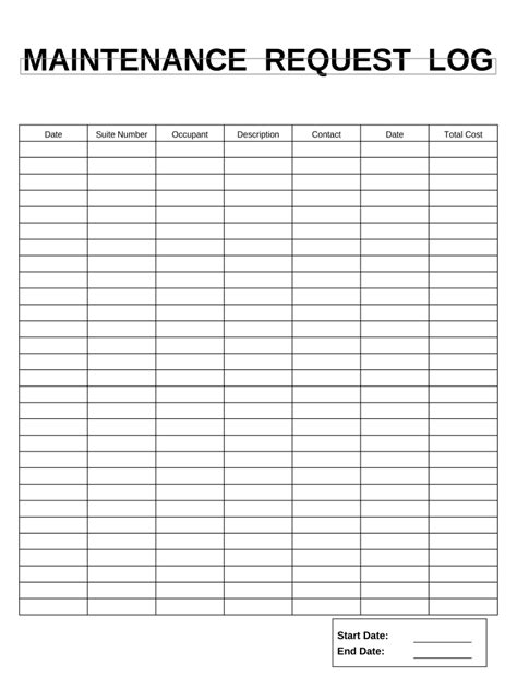 Printable Maintenance Log Template