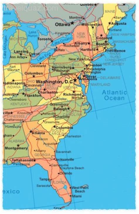 Printable Map Of East Coast