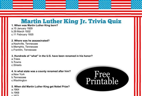 Printable Martin Luther King Jr Trivia Questions And Answers