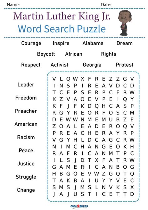 Printable Martin Luther King Jr Word Search
