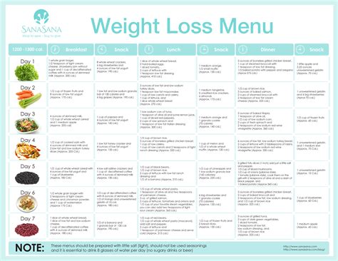 Printable Medi Weight Loss Week 1 Food List