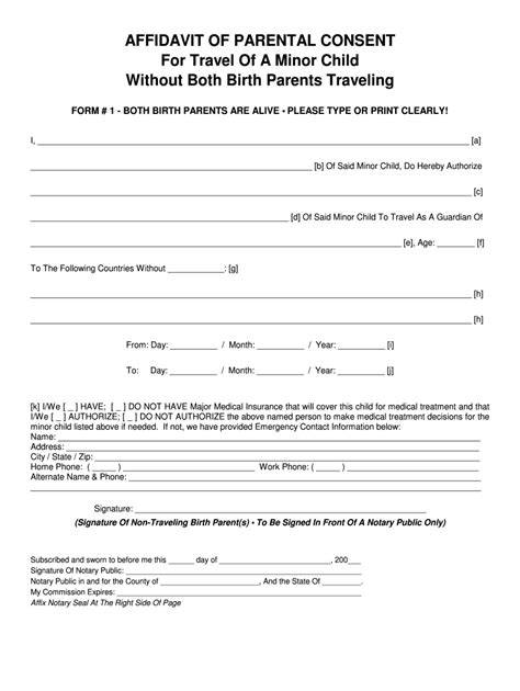 Printable Medical Consent Form For Minor Traveling Without Parents