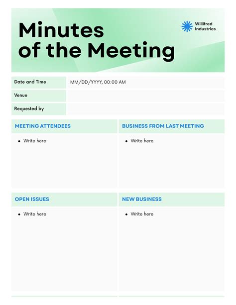 Printable Meeting Minutes Template