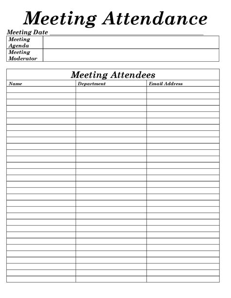 Printable Meeting Sign In Sheet