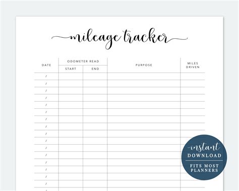 Printable Mileage Tracker