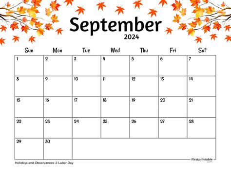 Printable Monthly Calendar September