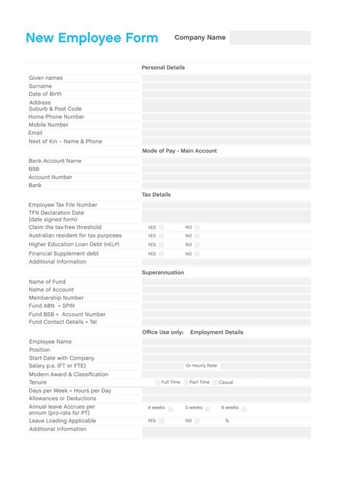Printable New Employee Forms