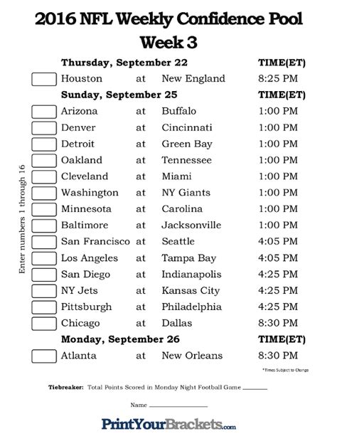 Printable Nfl Pool Sheets