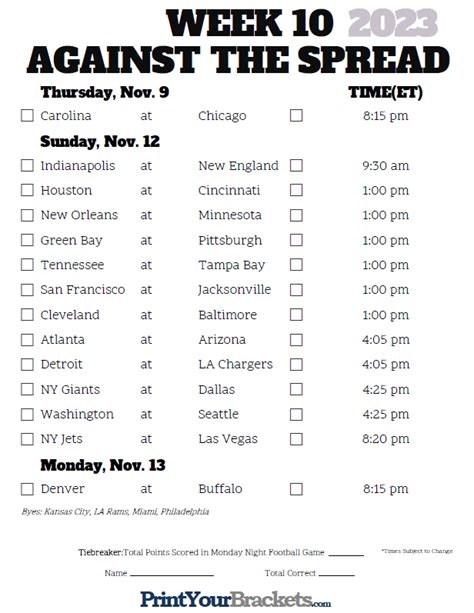 Printable Nfl Schedule Week 10