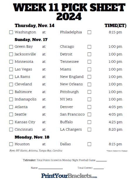 Printable Nfl Week 11 Schedule