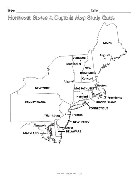 Printable Northeast States And Capitals Map