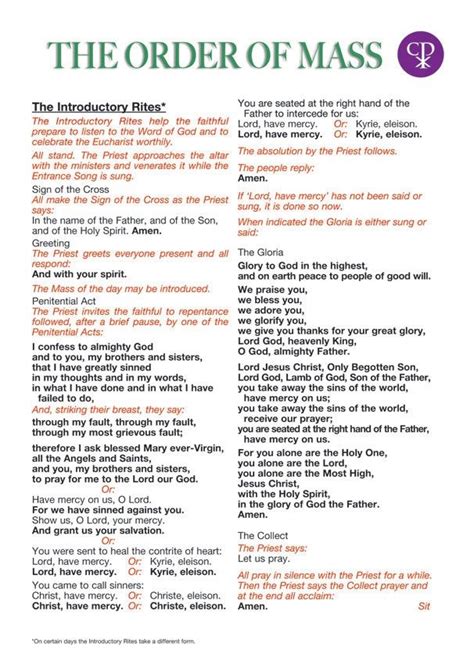 Printable Order Of The Mass