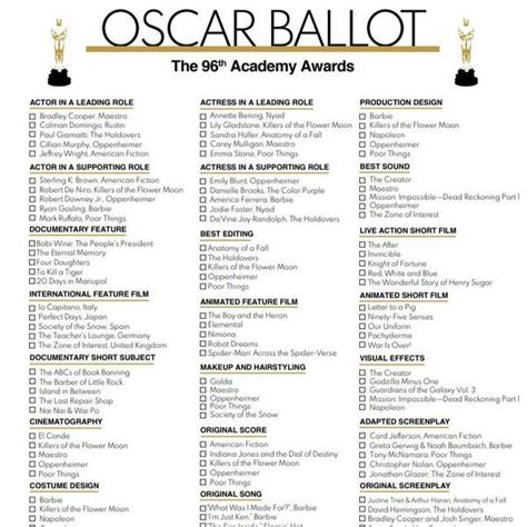 Printable Oscar Ballots 2024