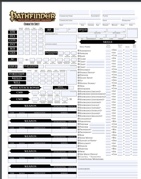 Printable Pathfinder Character Sheets