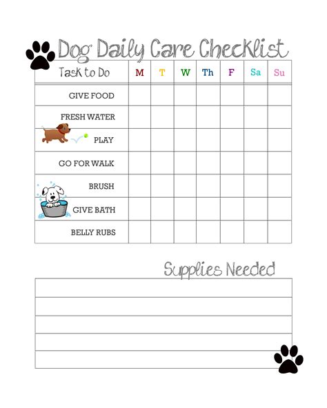 Printable Pet Care Checklist
