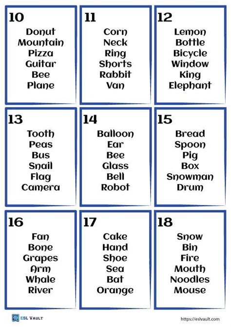 Printable Pictionary Cards