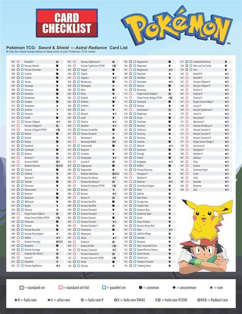 Printable Pokemon Trading Card Checklist