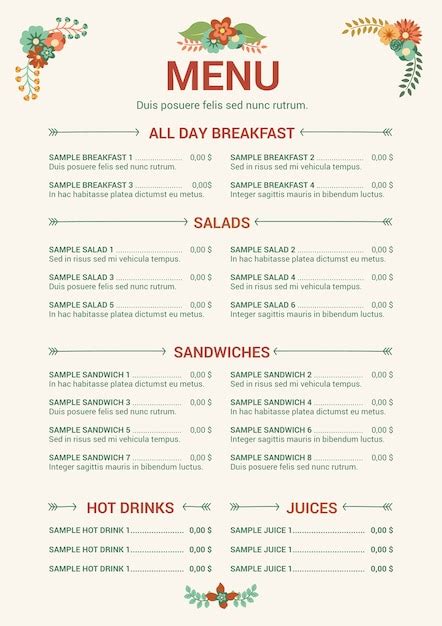 Printable Restaurant Menus