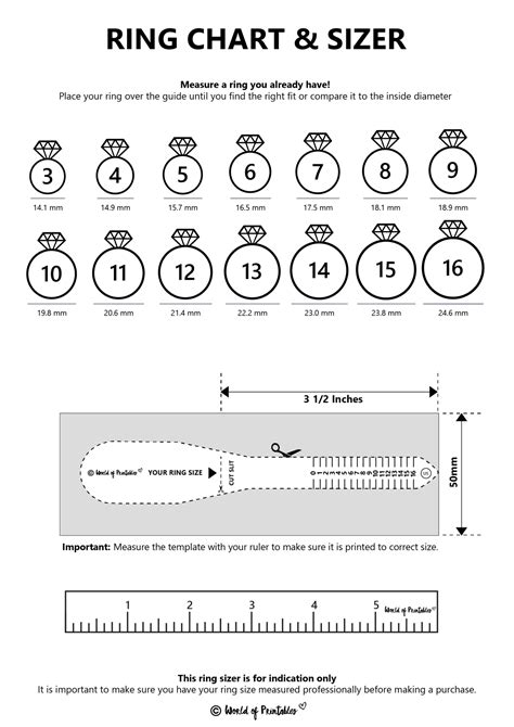 Printable Ring Size