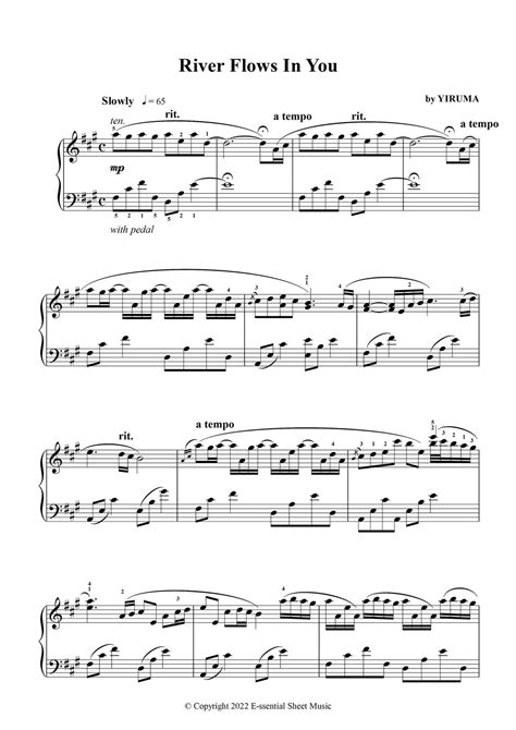 Printable River Flows In You Piano Sheet