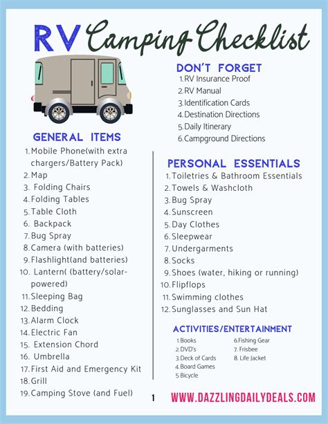 Printable Rv Checklist