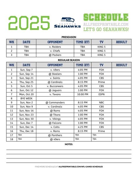 Printable Seahawks Schedule