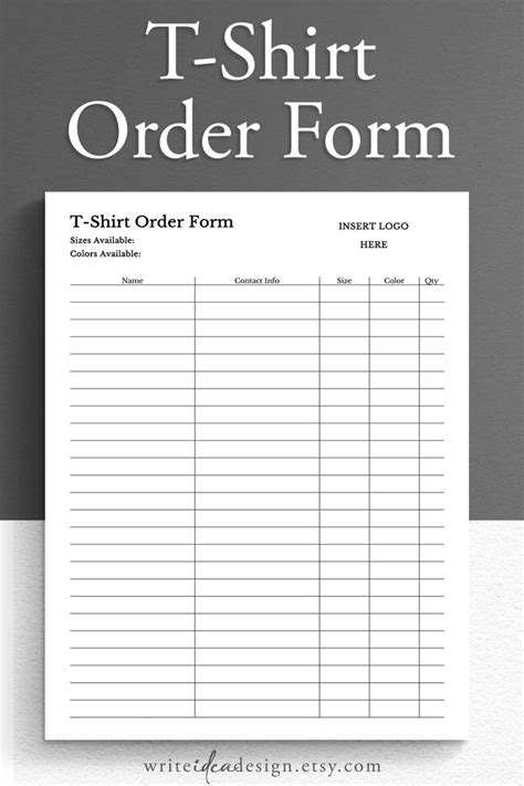 Printable Shirt Order Form Template Free