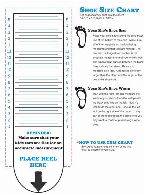Printable Shoe Size Chart Adults