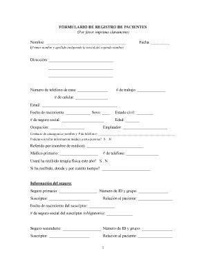 Printable Spanish Patient Registration Form