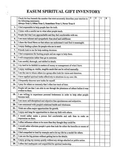 Printable Spiritual Gifts Assessment
